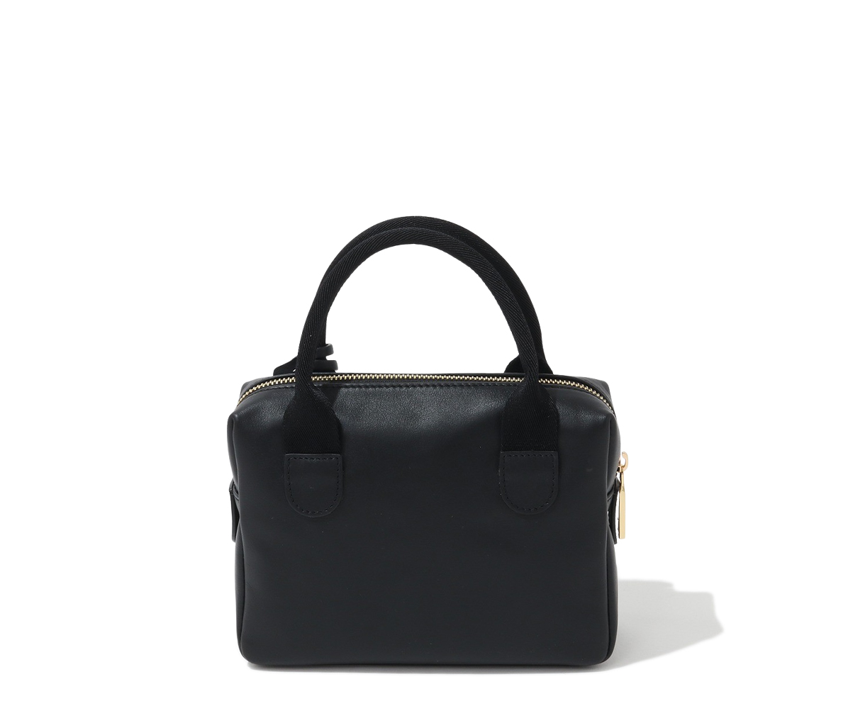 GHERARDINI ブラック レザーハンドバッグ GHERARDINI / ゲラルディーニ 内側モノグラム柄 牛革 シボ革